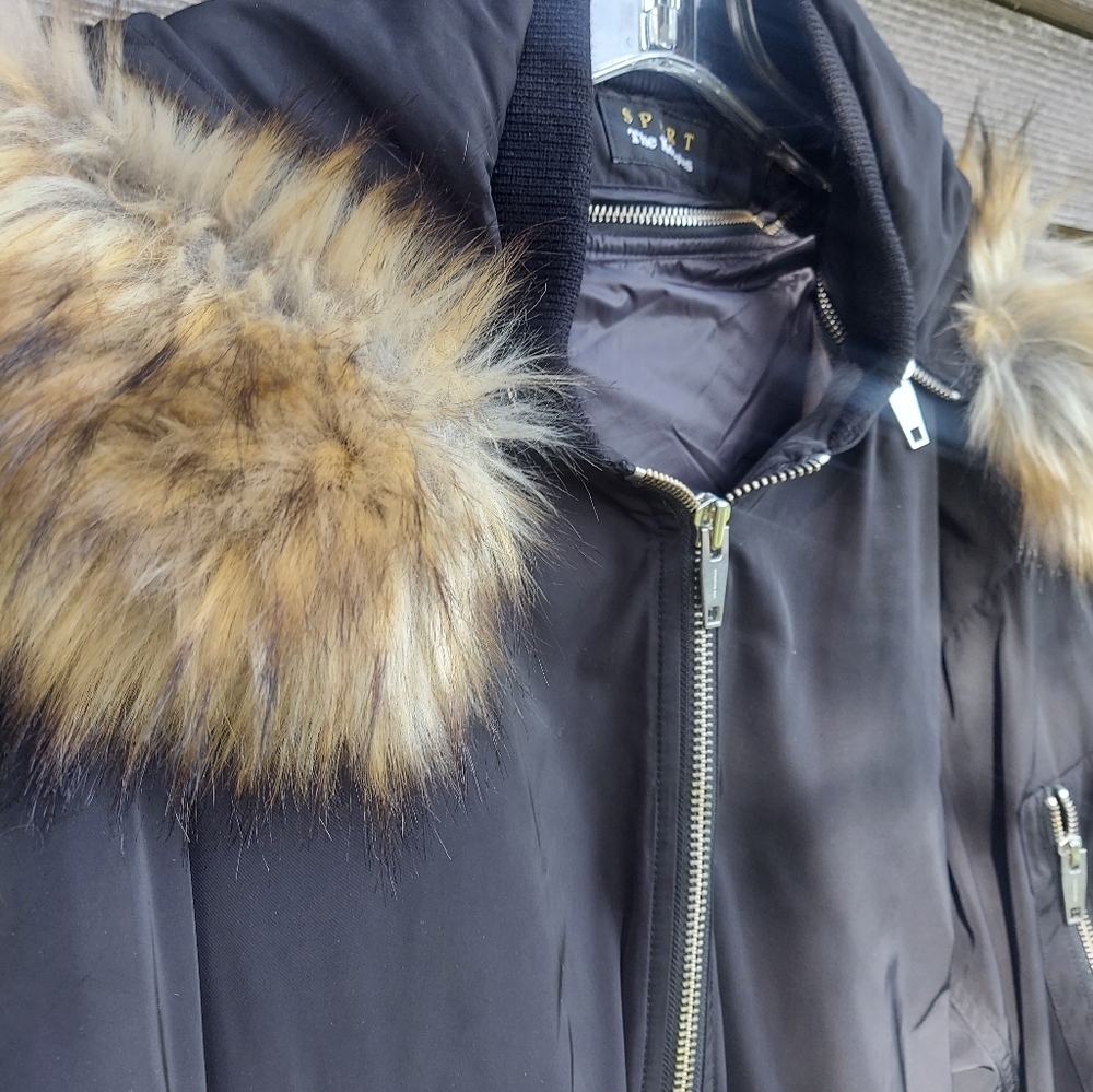 The Kooples Sport Black Bomber Jacket Puffer Detachable Fur Hood S - Picture 4 of 6
